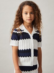 Reiss Navy Alba 13-14 yrs Zig-Zag Pointelle-Knit Top - Image 3 of 5