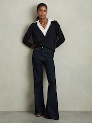 Reiss Navy/White Nina Wool Collared Cricket Jumper - Image 3 of 6