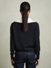 Reiss Navy/White Nina Wool Collared Cricket Jumper - Image 5 of 6