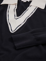 Reiss Navy/White Nina Wool Collared Cricket Jumper - Image 6 of 6
