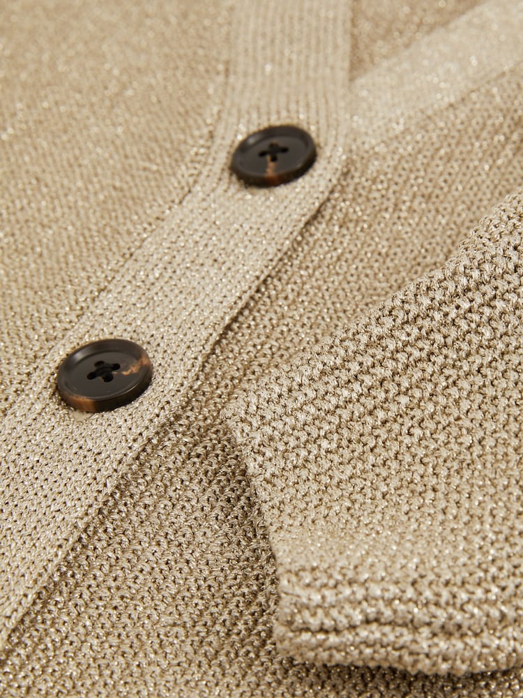 Reiss Mika Metallic-Knit V-Neck Cardigan - Image 4 of 4
