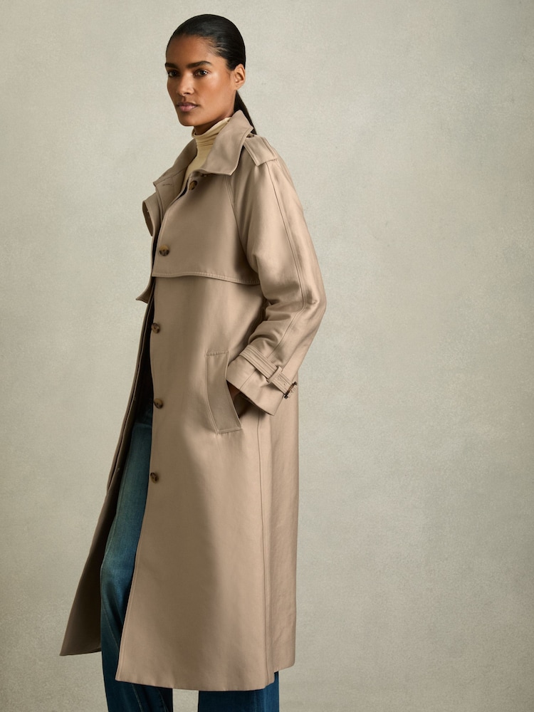 Reiss Neutral August Petite Gabardine Trench Coat with Cotton - Image 1 of 8