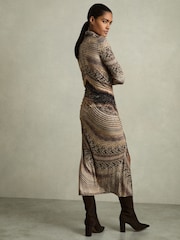Reiss Brown Naomi Snake-Print Draped Midi Dress - Image 5 of 6