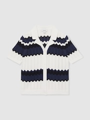 Reiss Navy Alba 9-13 yrs Zig-Zag Pointelle-Knit Top - Image 2 of 5