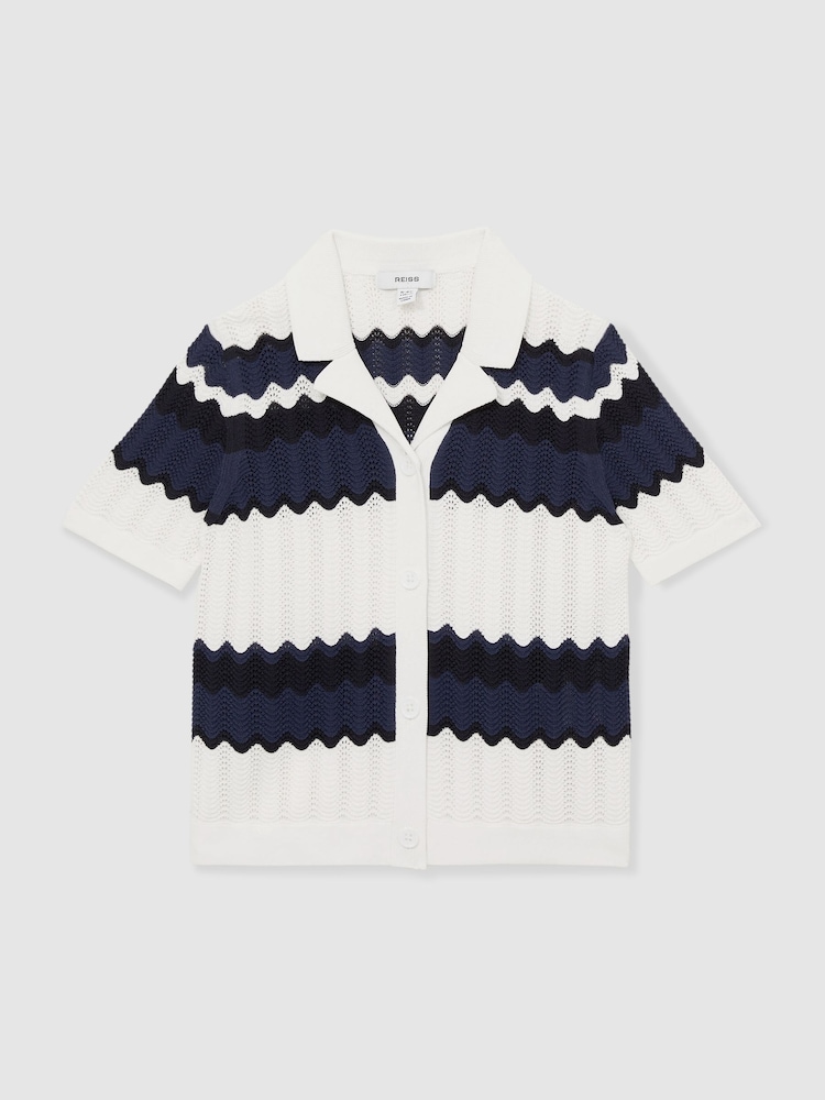 Reiss Navy Alba 9-13 yrs Zig-Zag Pointelle-Knit Top - Image 2 of 5