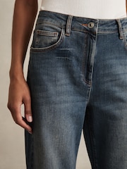 Reiss Mid Blue Bonnie Petite Mid-Rise Flared Jeans - Image 4 of 7