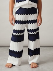 Reiss Navy Alba 9-13 yrs Zig-Zag Pointelle-Knit Trousers - Image 1 of 5