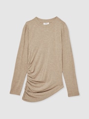 Reiss Neutral Lucia Asymmetric Ruched Top With Wool - Image 2 of 6