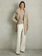 Reiss Neutral Lucia Asymmetric Ruched Top With Wool - Image 3 of 6