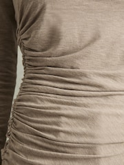 Reiss Neutral Lucia Asymmetric Ruched Top With Wool - Image 4 of 6
