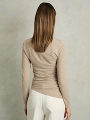 Reiss Neutral Lucia Asymmetric Ruched Top With Wool - Image 5 of 6