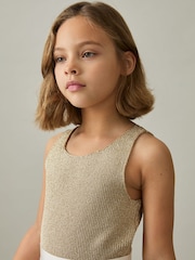 Reiss Gold Mika 9-13 yrs Metallic-Knit Vest Top - Image 1 of 4