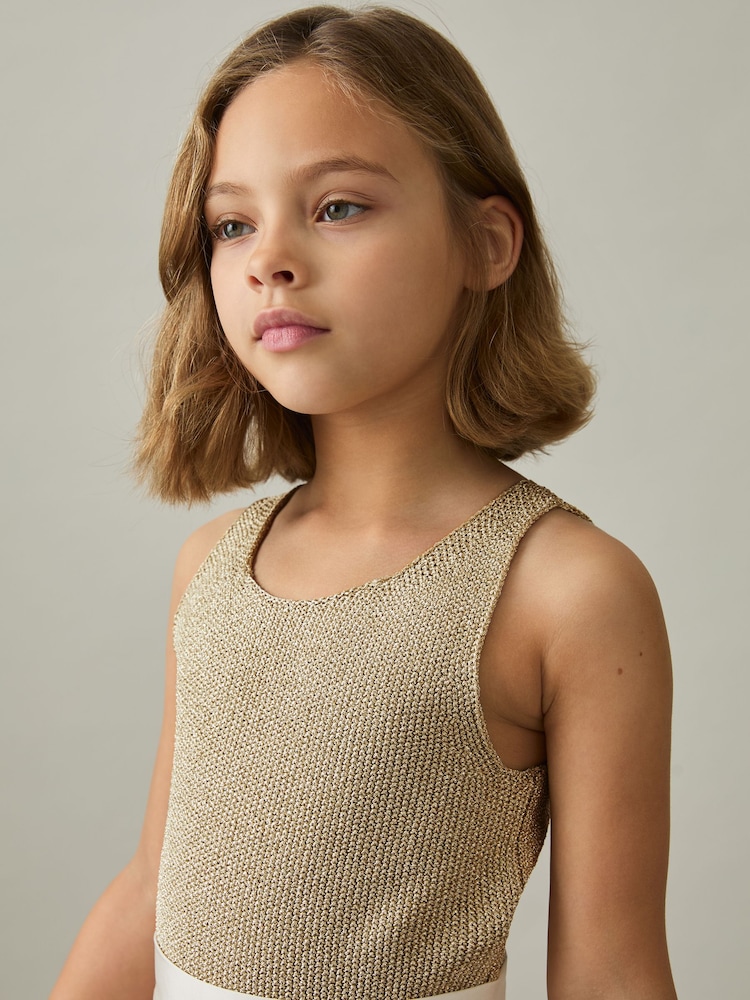 Reiss Gold Mika 9-13 yrs Metallic-Knit Vest Top - Image 1 of 4