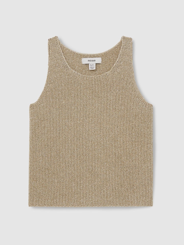 Reiss Gold Mika 9-13 yrs Metallic-Knit Vest Top - Image 2 of 4