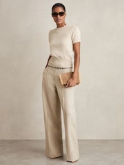Reiss Neutral Anita Cotton And Wool Crew-Neck Top - Image 1 of 5