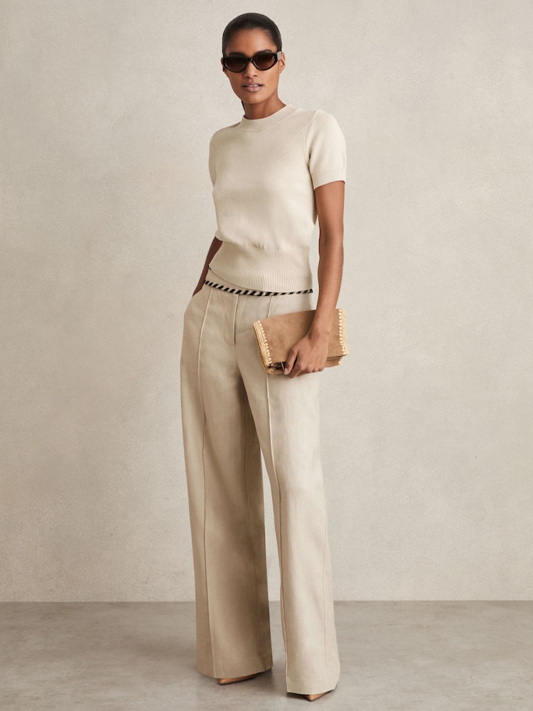 Reiss Neutral Anita Cotton And Wool Crew-Neck Top - Image 1 of 5