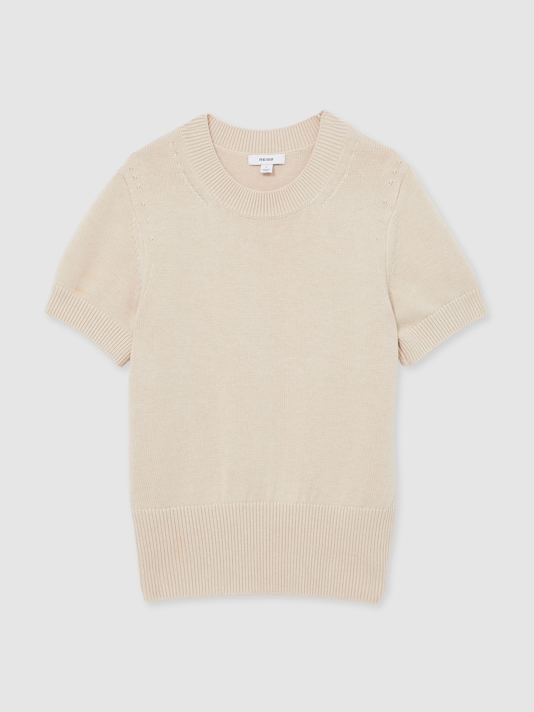 Reiss Neutral Anita Cotton And Wool Crew-Neck Top - Image 2 of 5