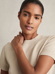 Reiss Neutral Anita Cotton And Wool Crew-Neck Top - Image 3 of 5