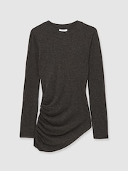 Reiss Charcoal Lucia Asymmetric Ruched Top With Wool - Image 2 of 7