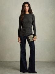 Reiss Charcoal Lucia Asymmetric Ruched Top With Wool - Image 3 of 7