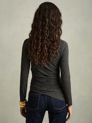 Reiss Charcoal Lucia Asymmetric Ruched Top With Wool - Image 5 of 7