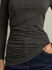 Reiss Charcoal Lucia Asymmetric Ruched Top With Wool - Image 6 of 7