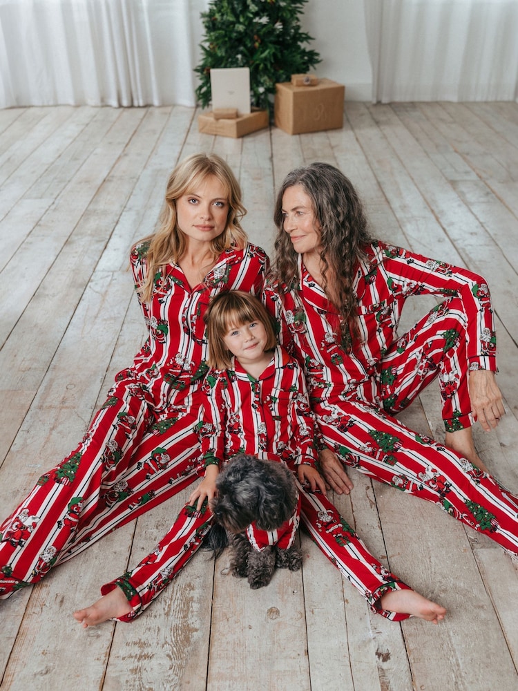 Chelsea Peers Red Christmas Santa Stripe Print Long Pyjamas Set - Image 1 of 5
