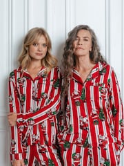Chelsea Peers Red Christmas Santa Stripe Print Long Pyjamas Set - Image 2 of 5