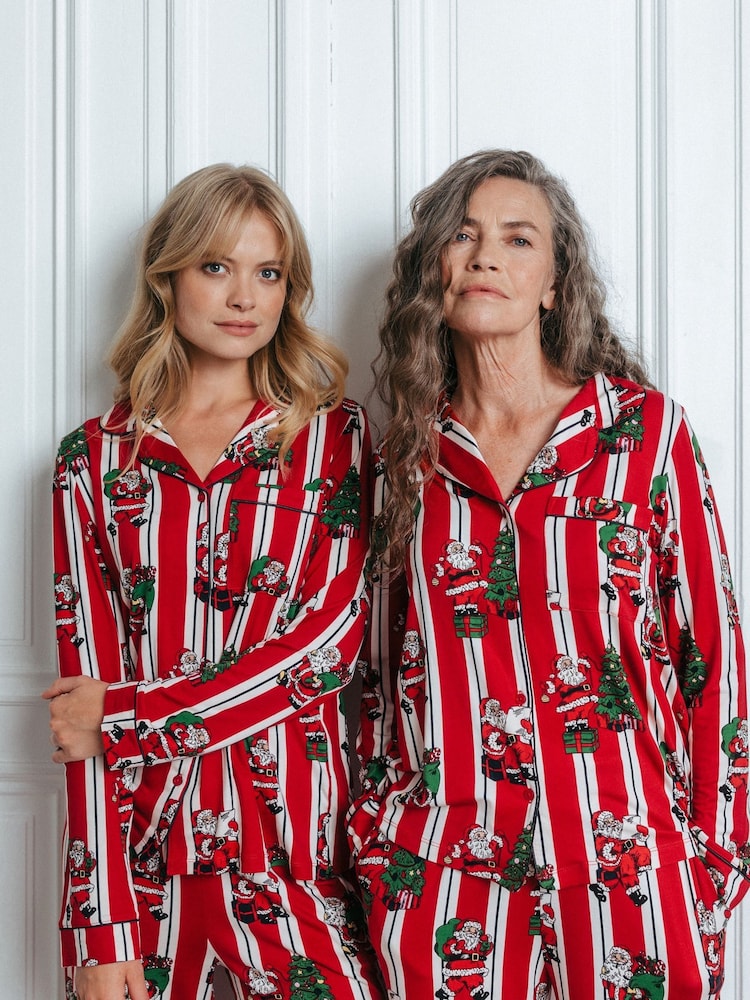 Chelsea Peers Red Christmas Santa Stripe Print Long Pyjamas Set - Image 2 of 5