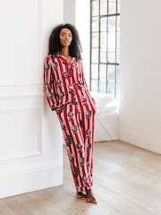 Chelsea Peers Red Christmas Santa Stripe Print Long Pyjamas Set - Image 3 of 5