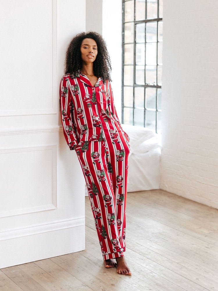 Chelsea Peers Red Christmas Santa Stripe Print Long Pyjamas Set - Image 3 of 5
