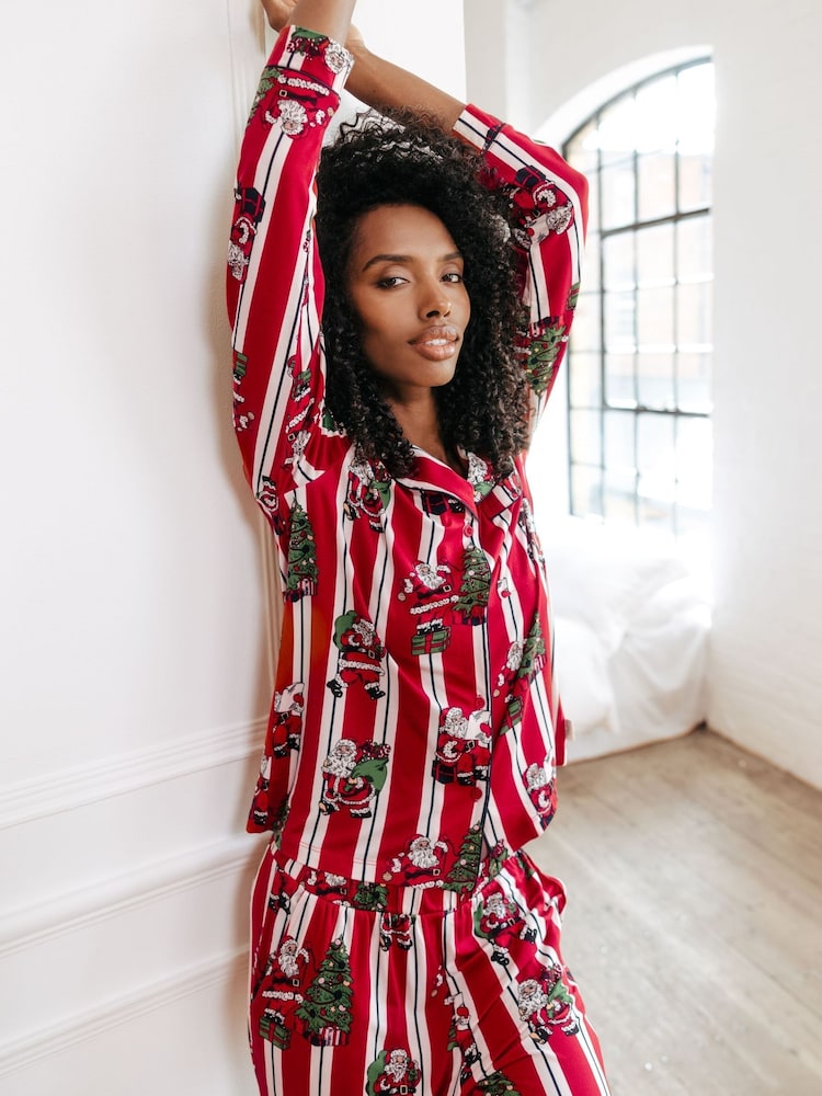 Chelsea Peers Red Christmas Santa Stripe Print Long Pyjamas Set - Image 5 of 5