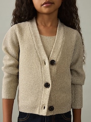 Reiss Gold Mika 9-13 yrs Metallic-Knit V-Neck Cardigan - Image 1 of 4