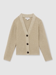 Reiss Gold Mika 9-13 yrs Metallic-Knit V-Neck Cardigan - Image 2 of 4