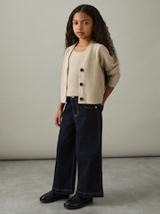 Reiss Gold Mika 9-13 yrs Metallic-Knit V-Neck Cardigan - Image 3 of 4