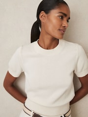 Reiss Ivory Anita Cotton And Wool Crew-Neck Top - Image 1 of 5