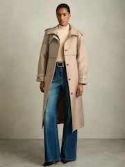 Reiss Neutral August Gabardine Trench Coat with Cotton - Image 1 of 6