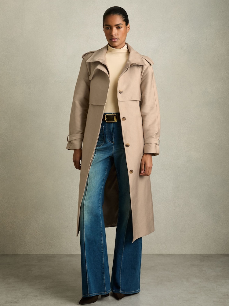 Reiss Neutral August Gabardine Trench Coat with Cotton - Image 1 of 6