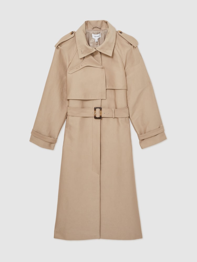 Reiss Neutral August Gabardine Trench Coat with Cotton - Image 2 of 6