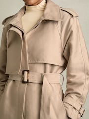 Reiss Neutral August Gabardine Trench Coat with Cotton - Image 3 of 6
