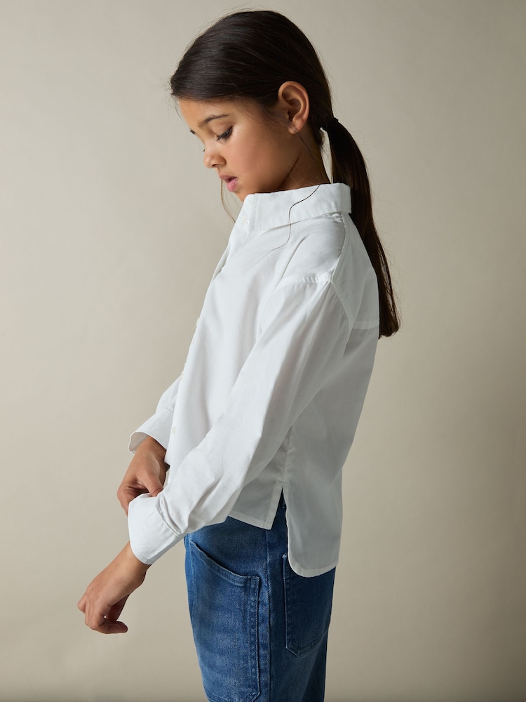 Reiss White Kiari 9-13 yrs Cotton-Poplin Button-Down Shirt - Image 1 of 4