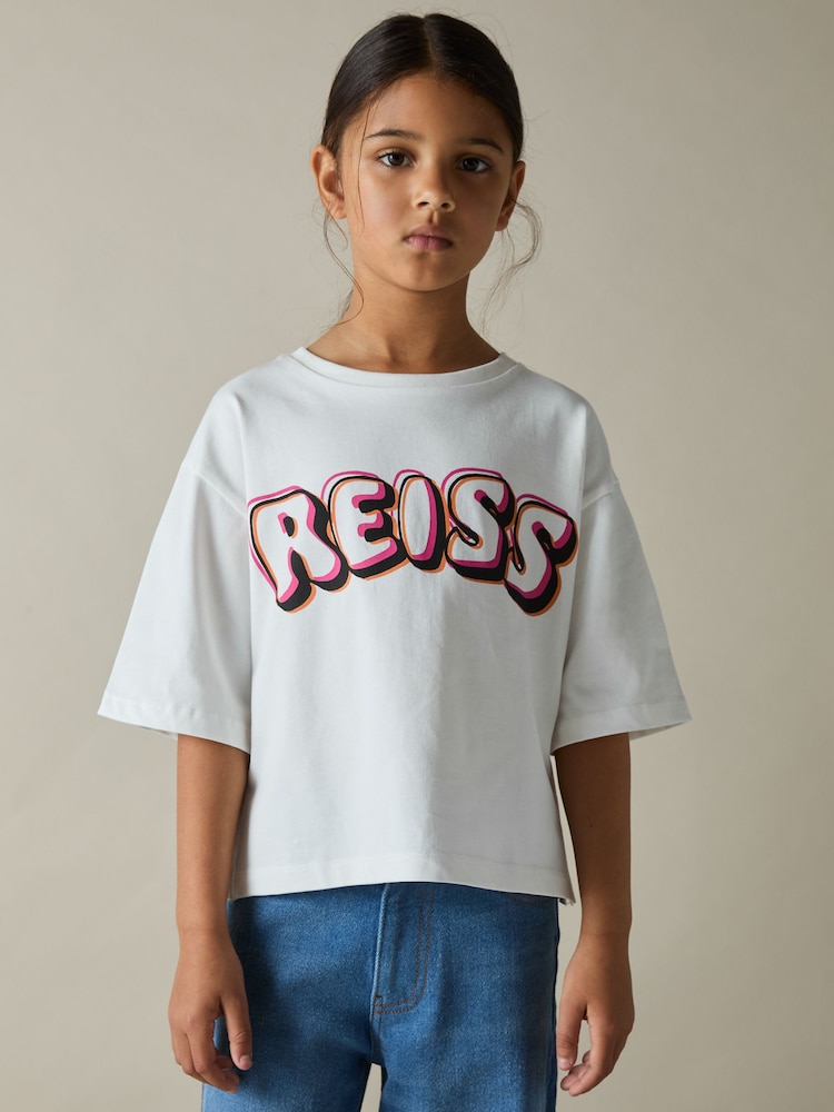 Reiss Pink Print Sandra 9-13 yrs Cotton-Jersey Logo T-Shirt - Image 1 of 4