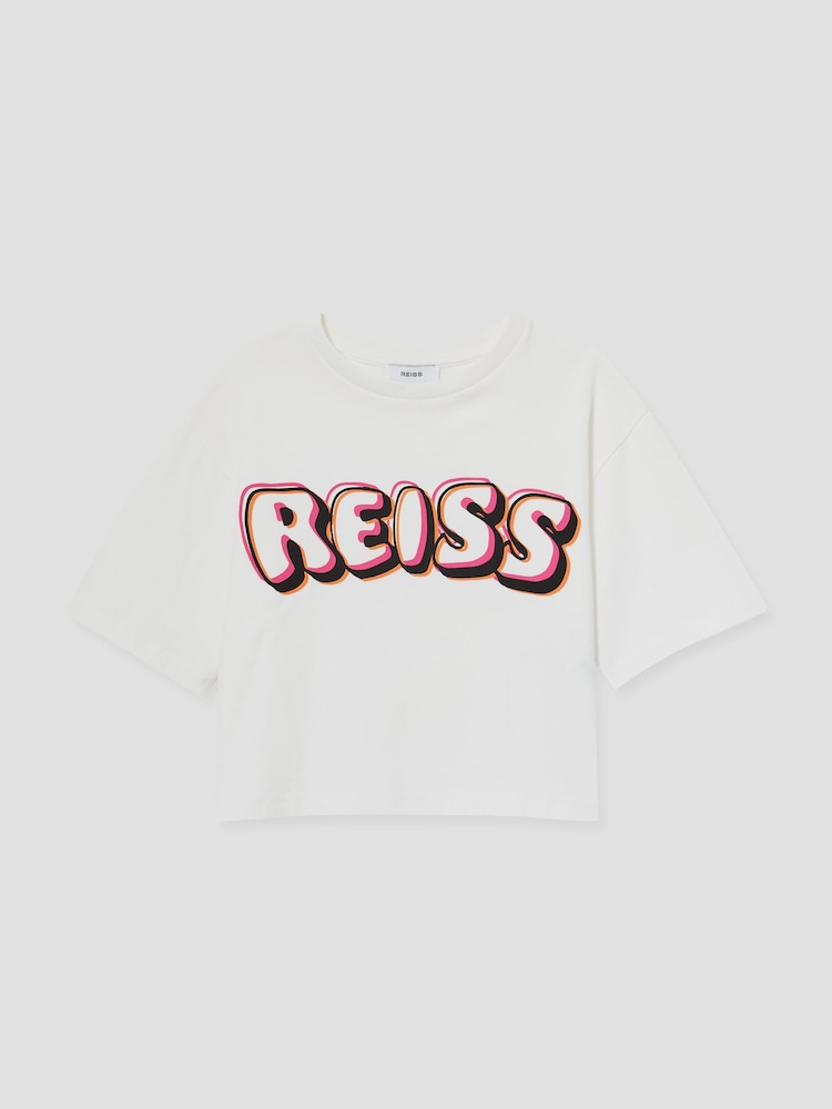 Reiss Pink Print Sandra 9-13 yrs Cotton-Jersey Logo T-Shirt - Image 2 of 4
