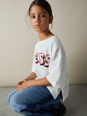 Reiss Pink Print Sandra 9-13 yrs Cotton-Jersey Logo T-Shirt - Image 3 of 4