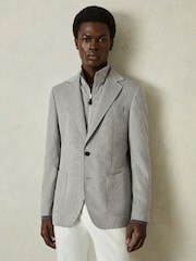 Reiss Grey Patch Regular-Fit Single-Breasted Blazer With Gilet Insert - Image 1 of 9