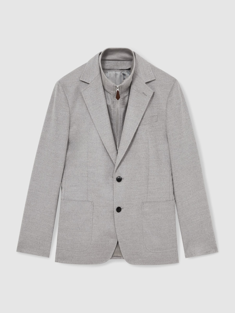 Reiss Grey Patch Regular-Fit Single-Breasted Blazer With Gilet Insert - Image 2 of 9