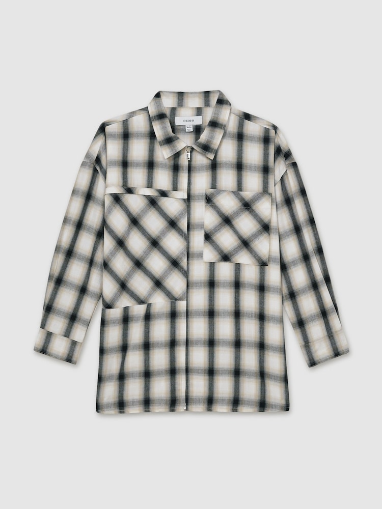 Reiss Grey Ulla 13-14 yrs 100% Cotton Oversized Check Shirt - Image 1 of 4