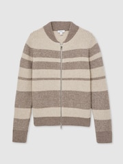 Reiss Neutral/Brown Alexa Wool Stripe Zip-Through Cardigan - Image 2 of 7