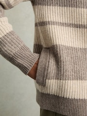 Reiss Neutral/Brown Alexa Wool Stripe Zip-Through Cardigan - Image 4 of 7
