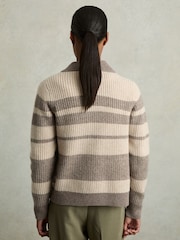 Reiss Neutral/Brown Alexa Wool Stripe Zip-Through Cardigan - Image 5 of 7